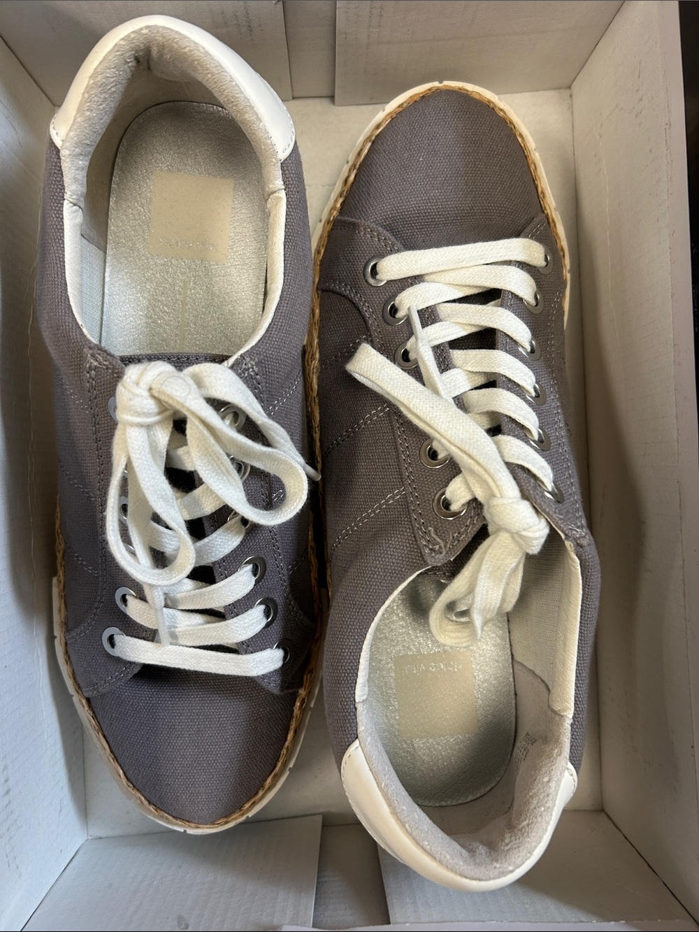 EUC Dolce Vita Gray Canvas Espadrille-Trim Platform Sneaker with White Heel - Picture 4 of 6